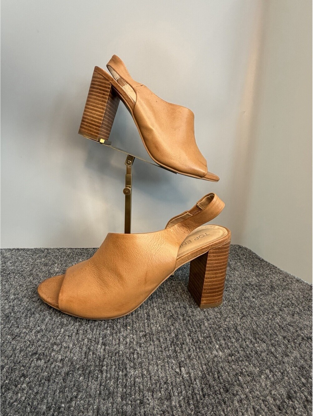 Top End tan leather swirl cut wooden block heel size 40